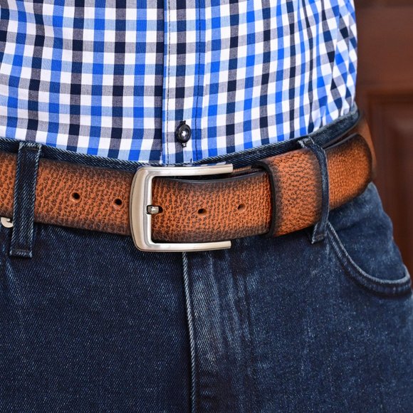 Belt For Men Vintage Cheetah Natural Milled Full Grain Leather - Picture 6 of 13